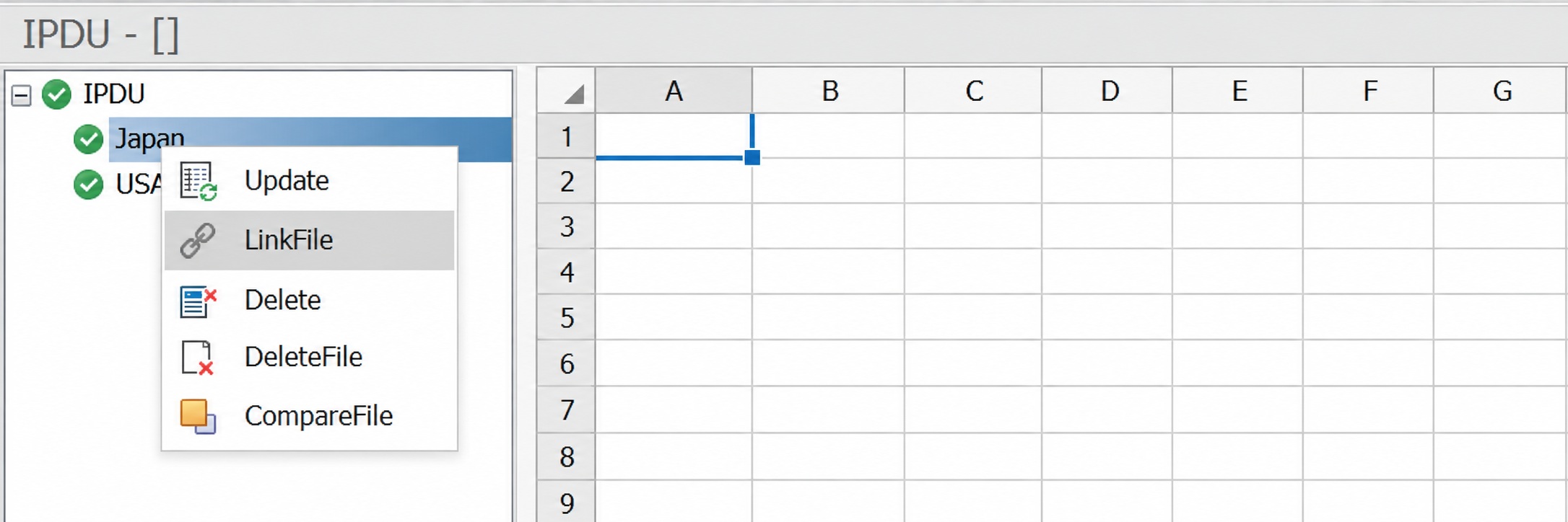 VisualODXのLinkFileメニュー。対象ECUに取り込むExcel診断仕様書を指定する操作。